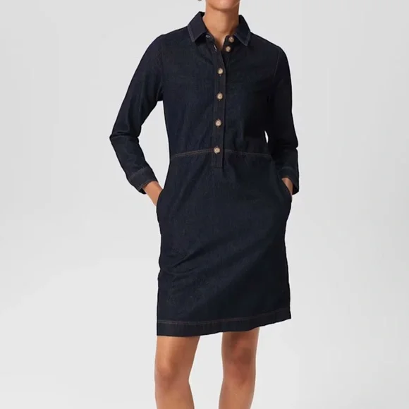 Hobbs London Lulu Long Sleeve Blue Denim Dress Size 14 - Picture 2 of 9